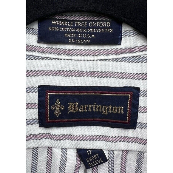 Barrington Men’s Button Down Oxford Shirt Short Sleeve Striped Size 17 - Picture 8 of 9